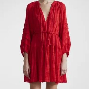 Apiece apart Celeste Textured Blouson-Sleeve Mini red dress organic cotton small